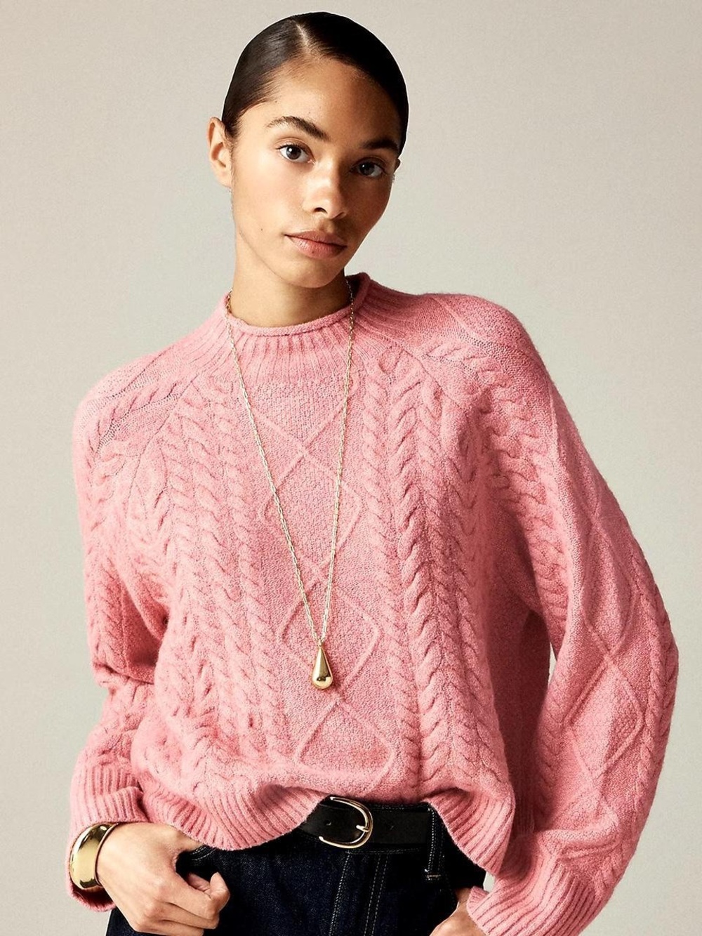J. Crew Dusty Pink Cable Knit Alpaca Wool Roll Neck Crewneck Sweater XS